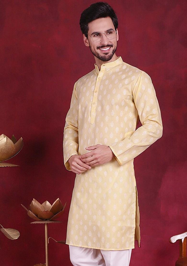 Green Printed Poly Blend Kurta For Men