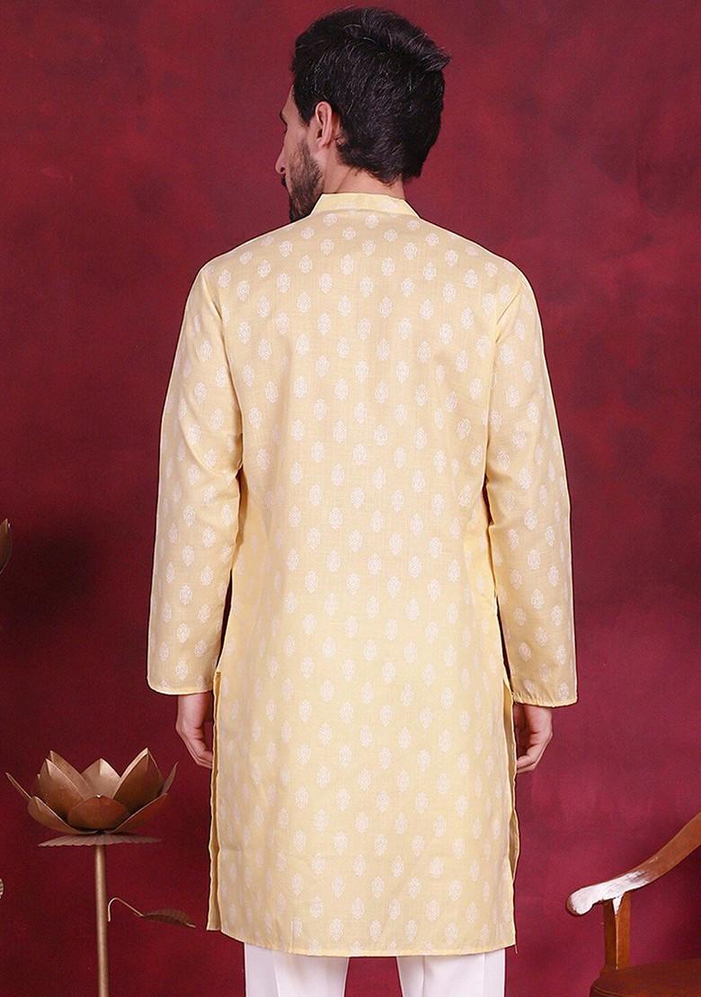 Green Printed Poly Blend Kurta For Men