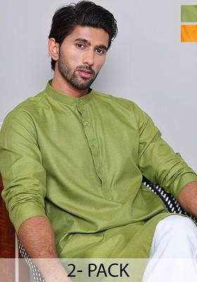 Olive Embroidered Poly Blend Kurta For Men