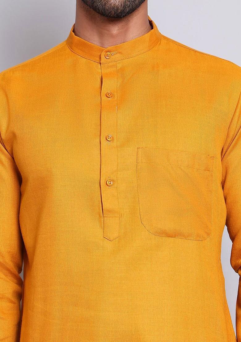 Olive Embroidered Poly Blend Kurta For Men