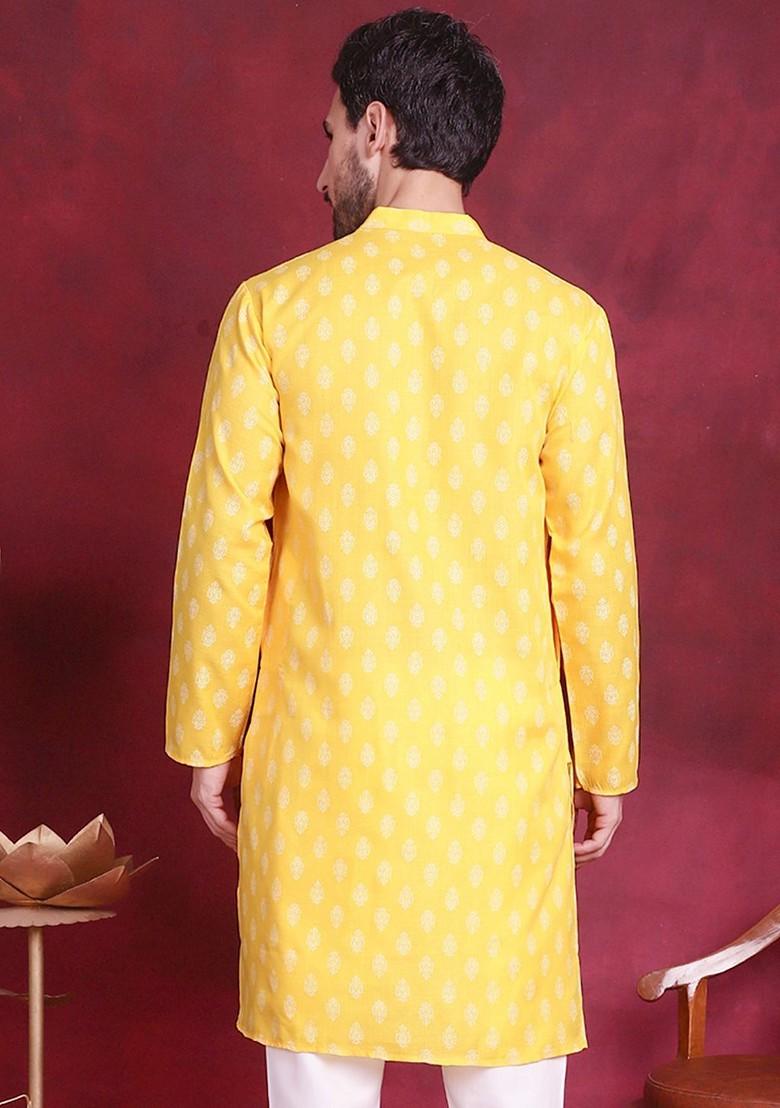 Green Printed Poly Blend Kurta For Men