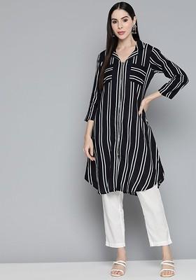 Black Embroidered Poly Blend Kurta For Men