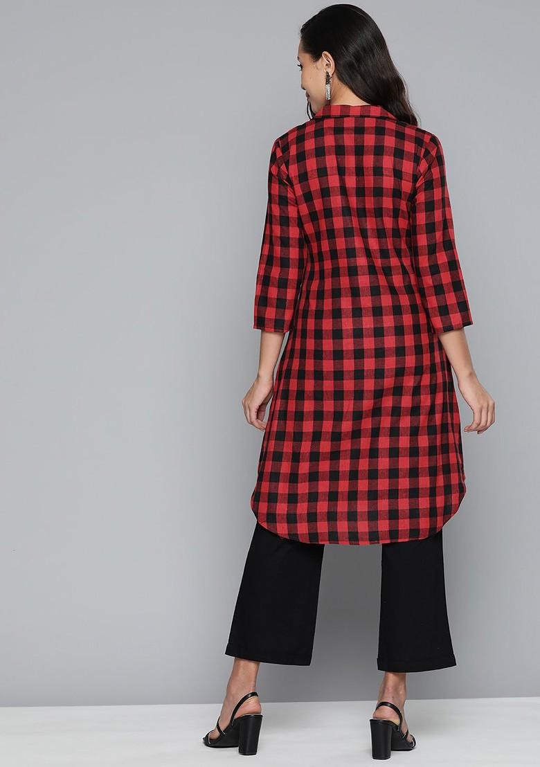 Red Embroidered Poly Blend Kurta For Men