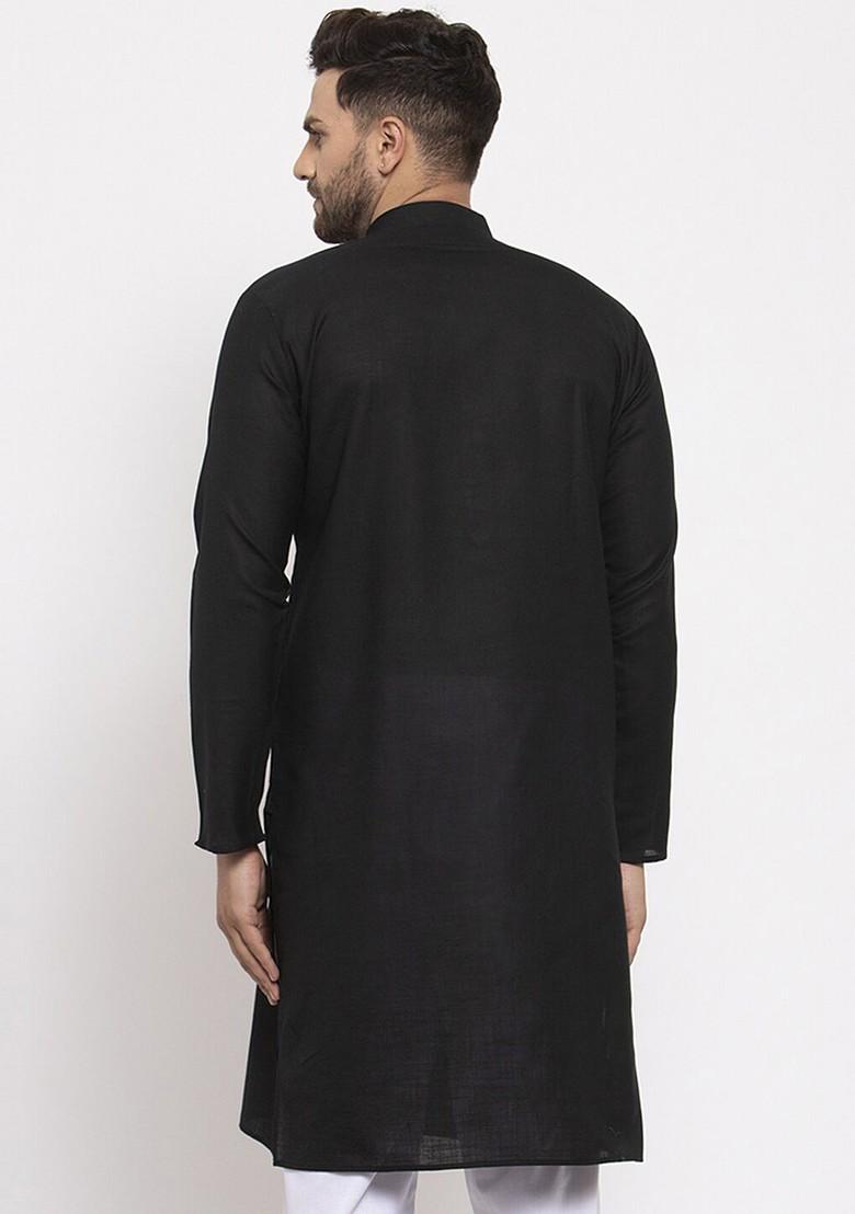 Black Embroidered Poly Blend Kurta For Men