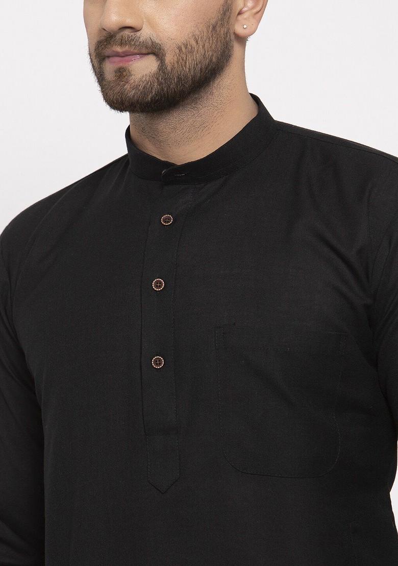 Black Embroidered Poly Blend Kurta For Men