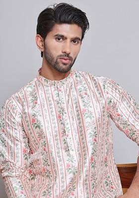 Gold Printed Poly Blend Kurta For Men