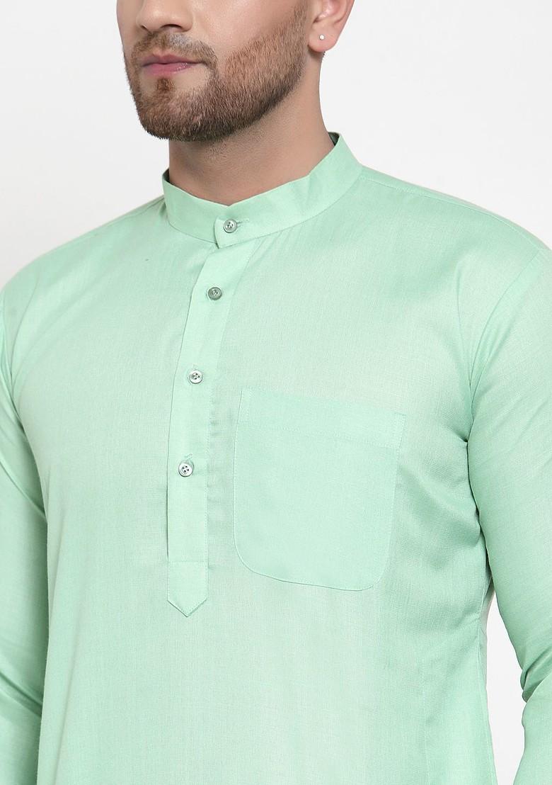 Green Embroidered Poly Blend Kurta For Men