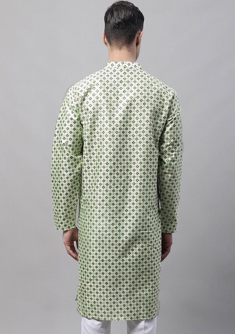 Green Printed Poly Blend Kurta For Men