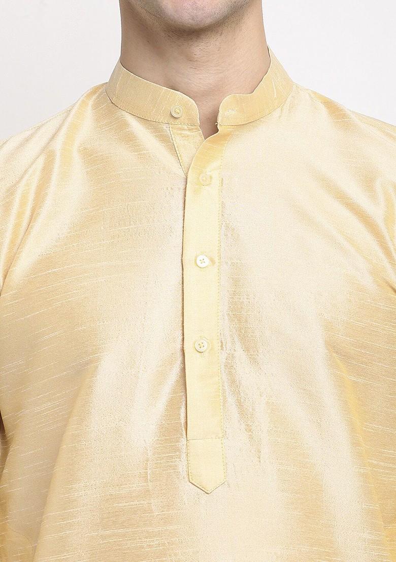 Gold Embroidered Poly Blend Kurta For Men