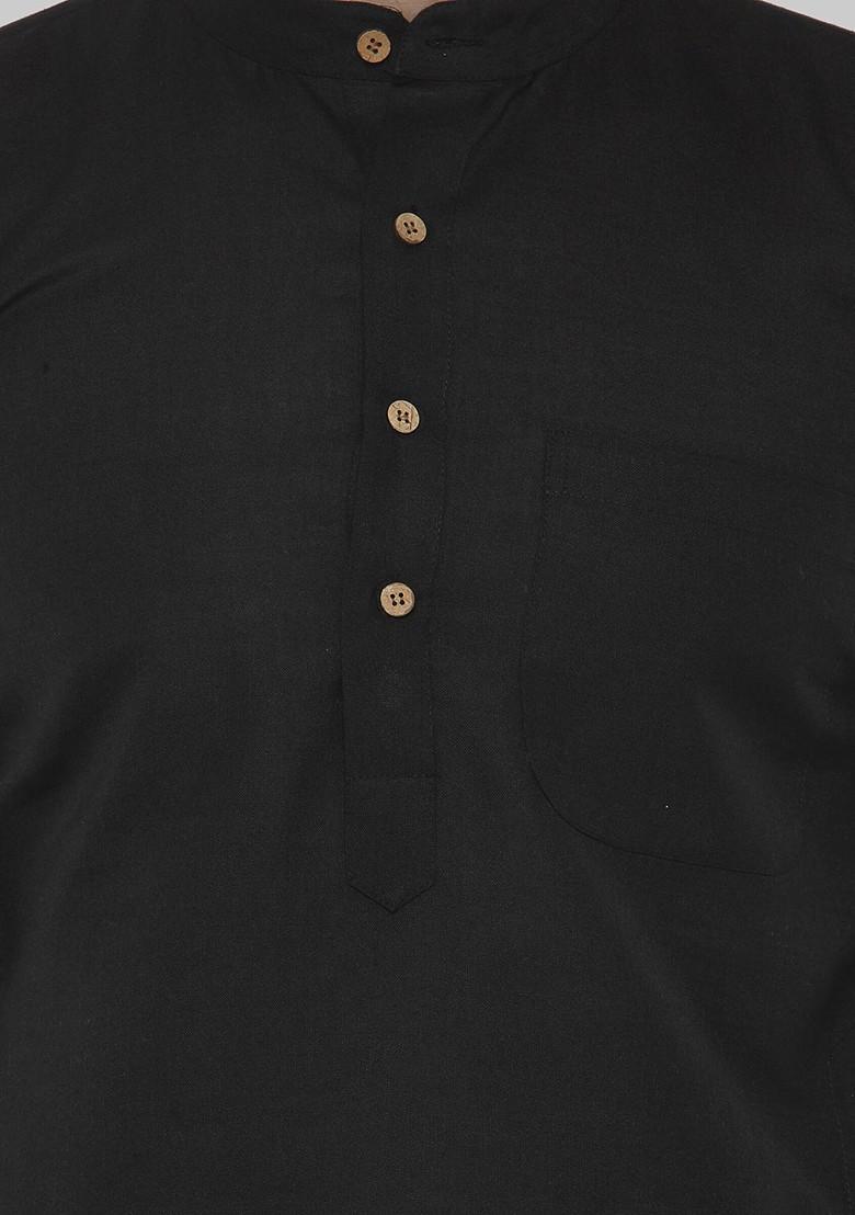 Black Embroidered Poly Blend Kurta For Men