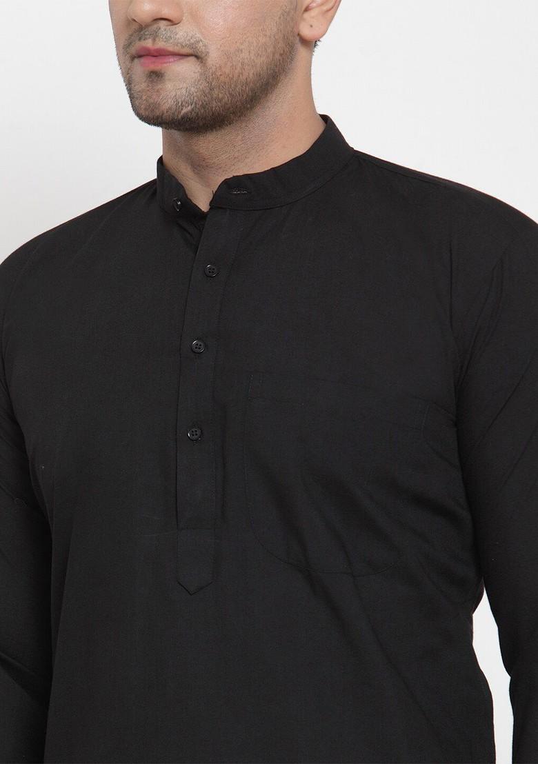 Black Embroidered Poly Blend Kurta For Men