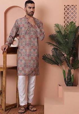 Multi Printed Poly Blend Kurta For Men