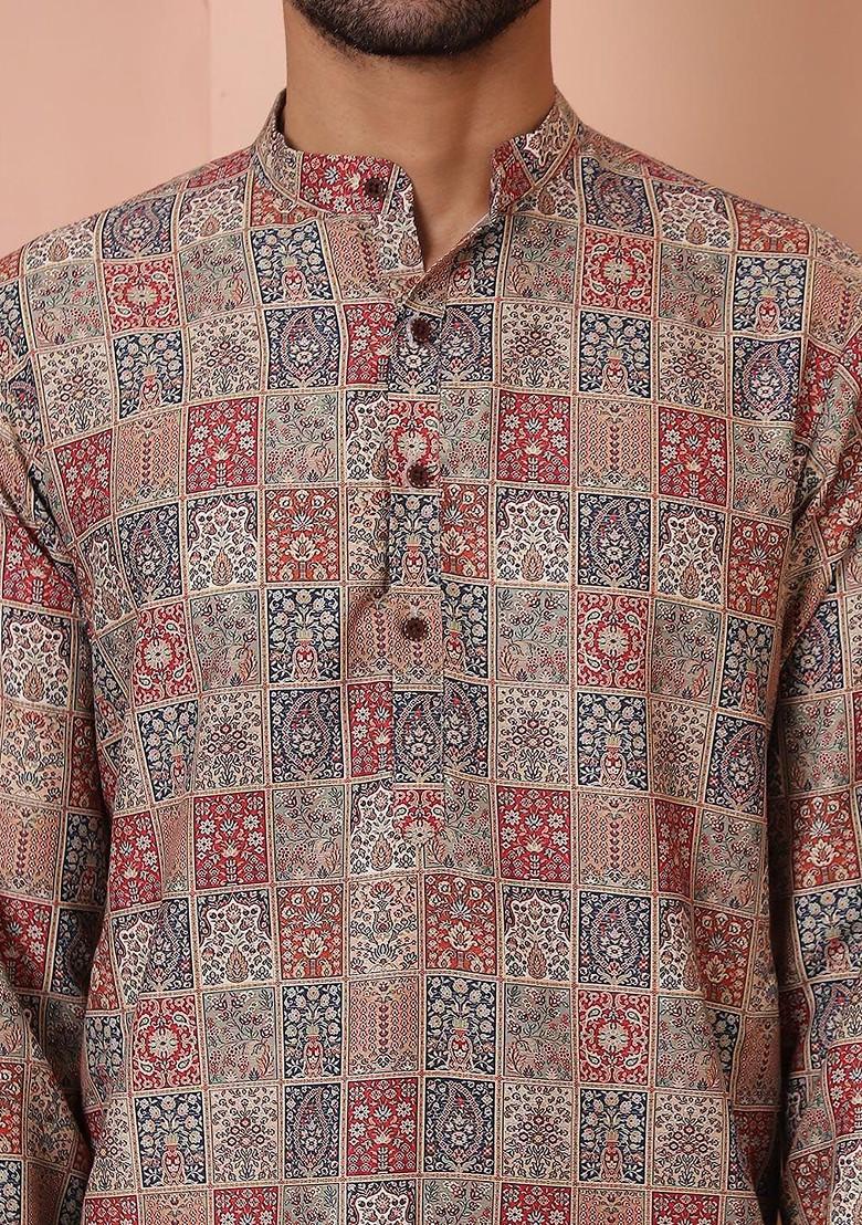 Multi Printed Poly Blend Kurta For Men