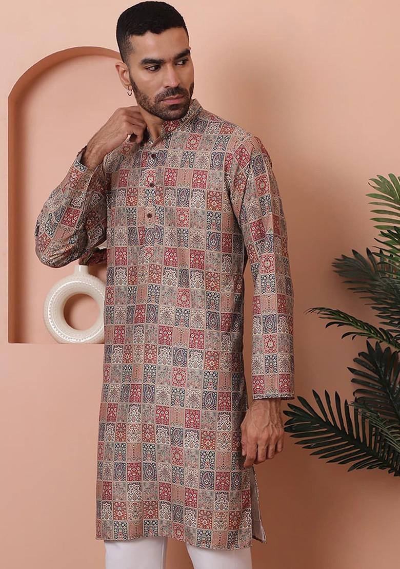 Multi Printed Poly Blend Kurta For Men