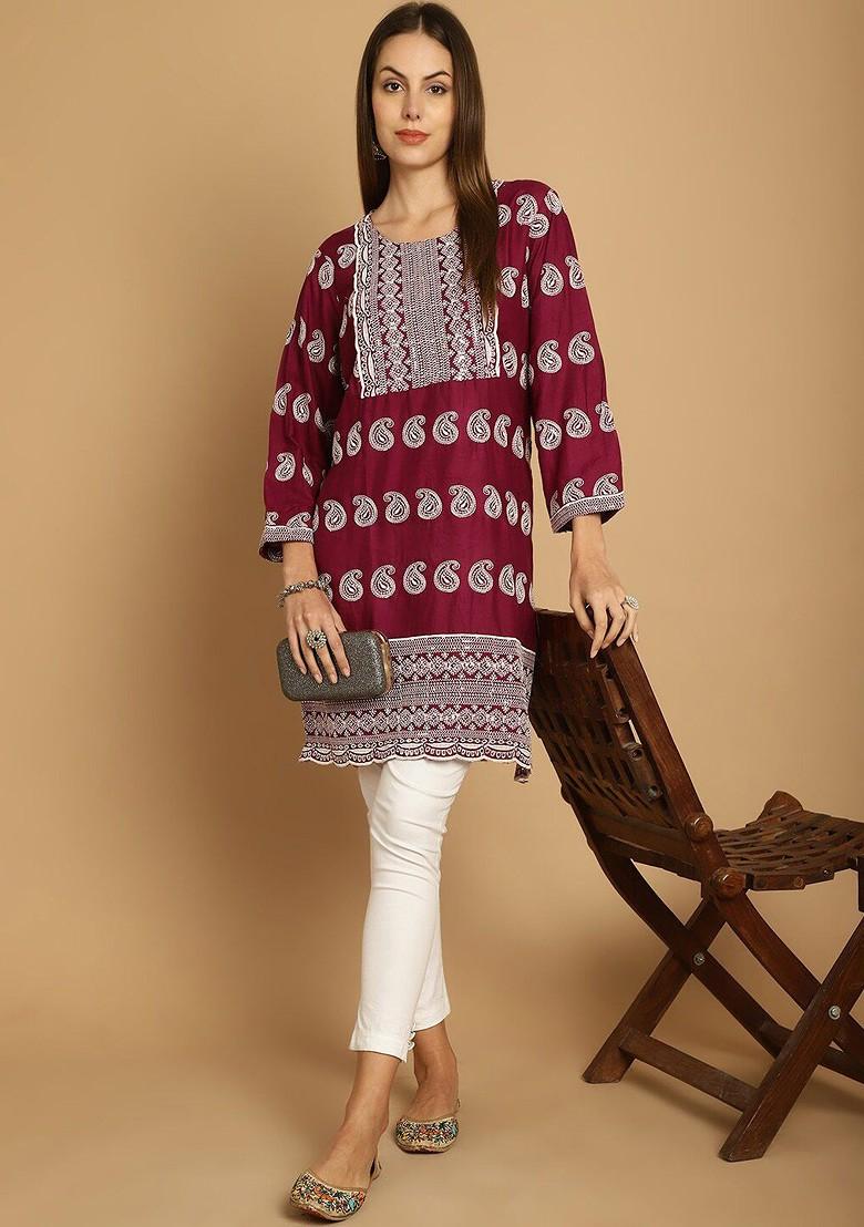 Purple Embroidered Poly Blend Kurta For Men