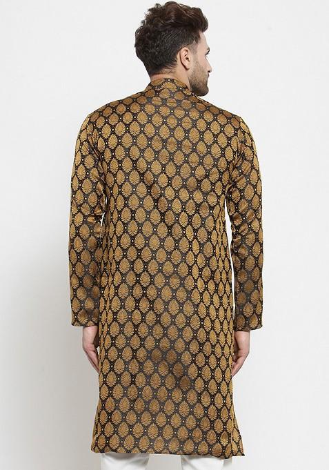 Black Printed Poly Blend Kurta For Men