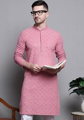 Coral Embroidered Poly Blend Kurta For Men