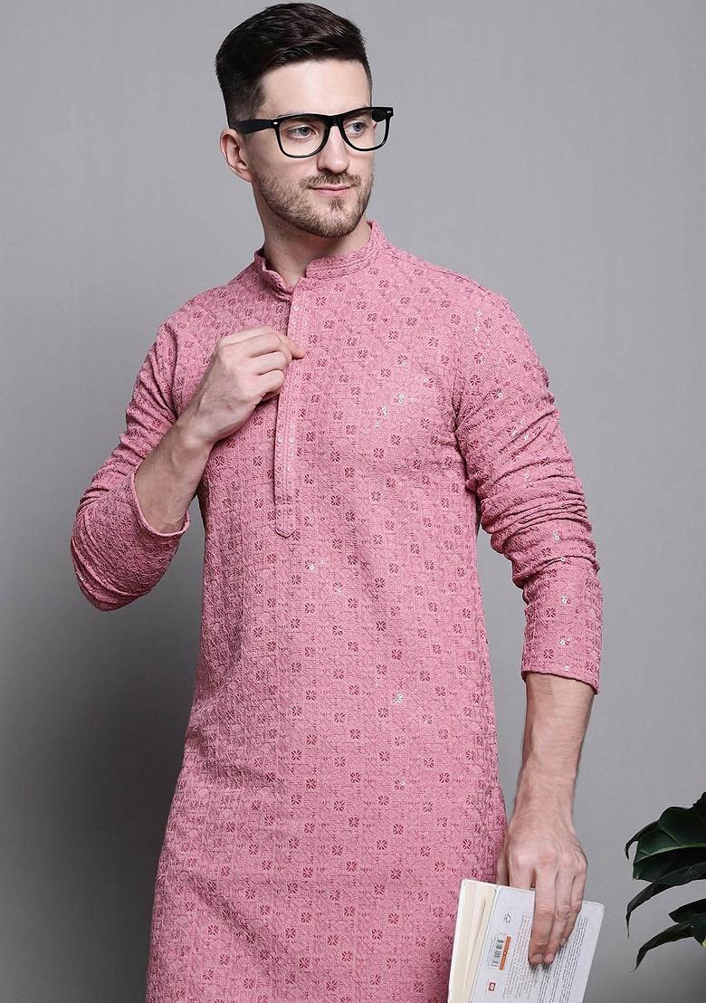 Coral Embroidered Poly Blend Kurta For Men