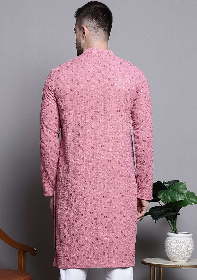 Coral Embroidered Poly Blend Kurta For Men - Indya