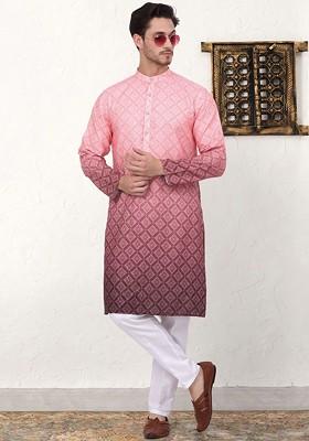Coral Embroidered Poly Blend Kurta For Men