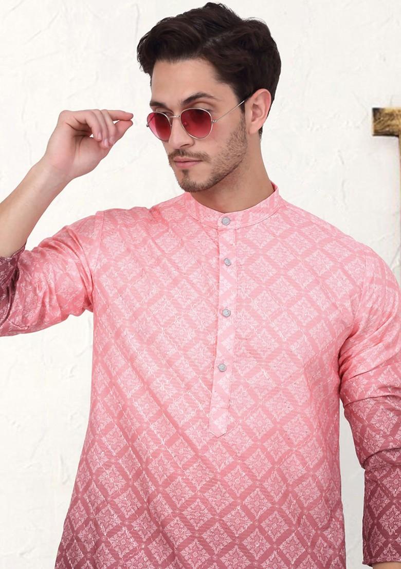 Coral Embroidered Poly Blend Kurta For Men