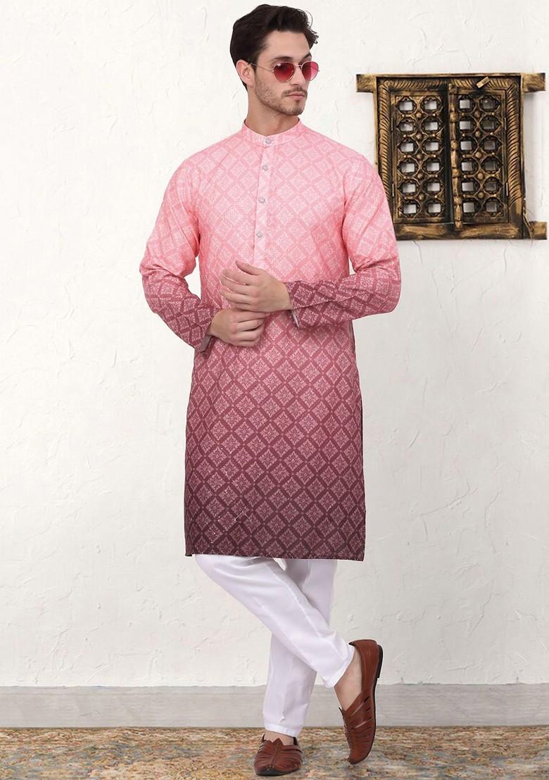 Coral Embroidered Poly Blend Kurta For Men