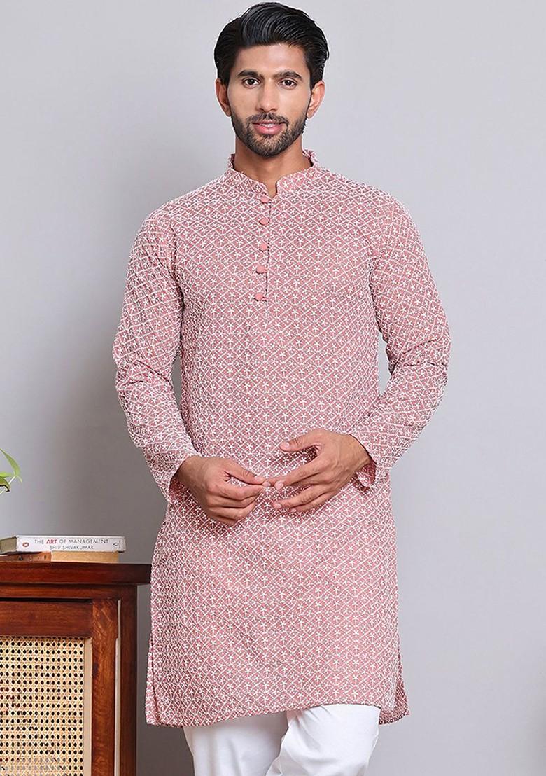 Coral Embroidered Poly Blend Kurta For Men