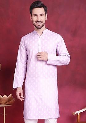 Purple Printed Poly Blend Kurta For Men