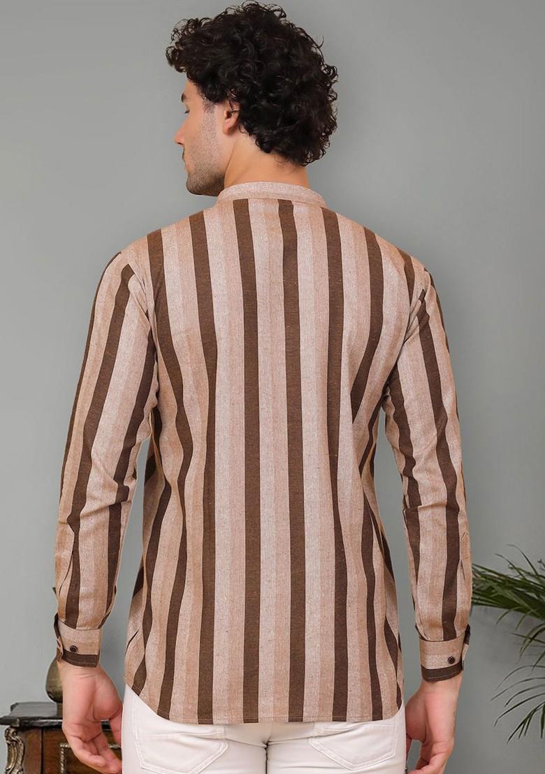 Beige Embroidered Poly Blend Kurta For Men