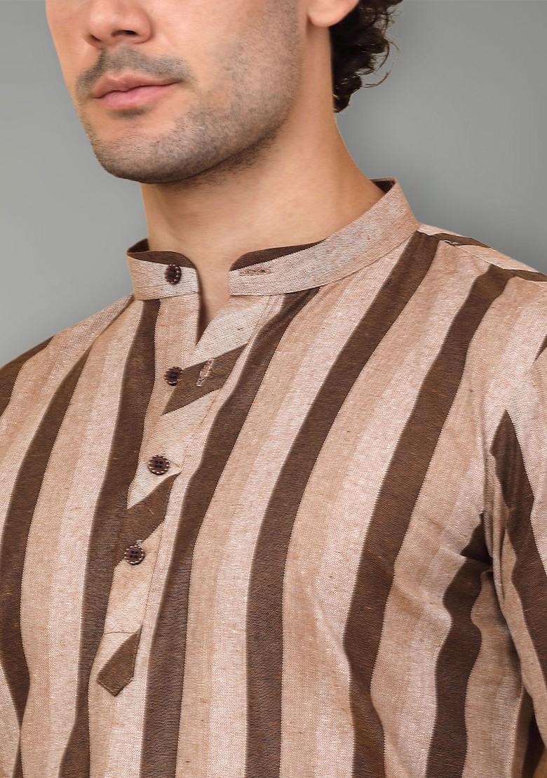 Beige Embroidered Poly Blend Kurta For Men