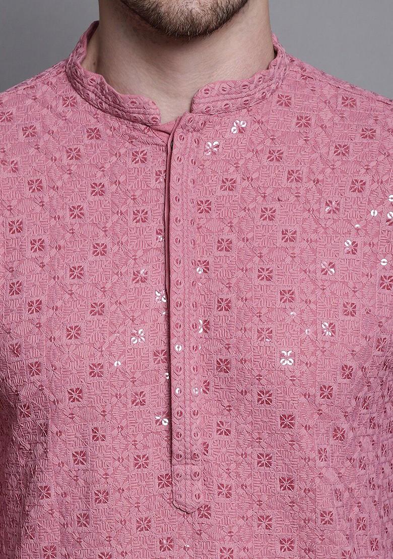 Coral Embroidered Poly Blend Kurta For Men