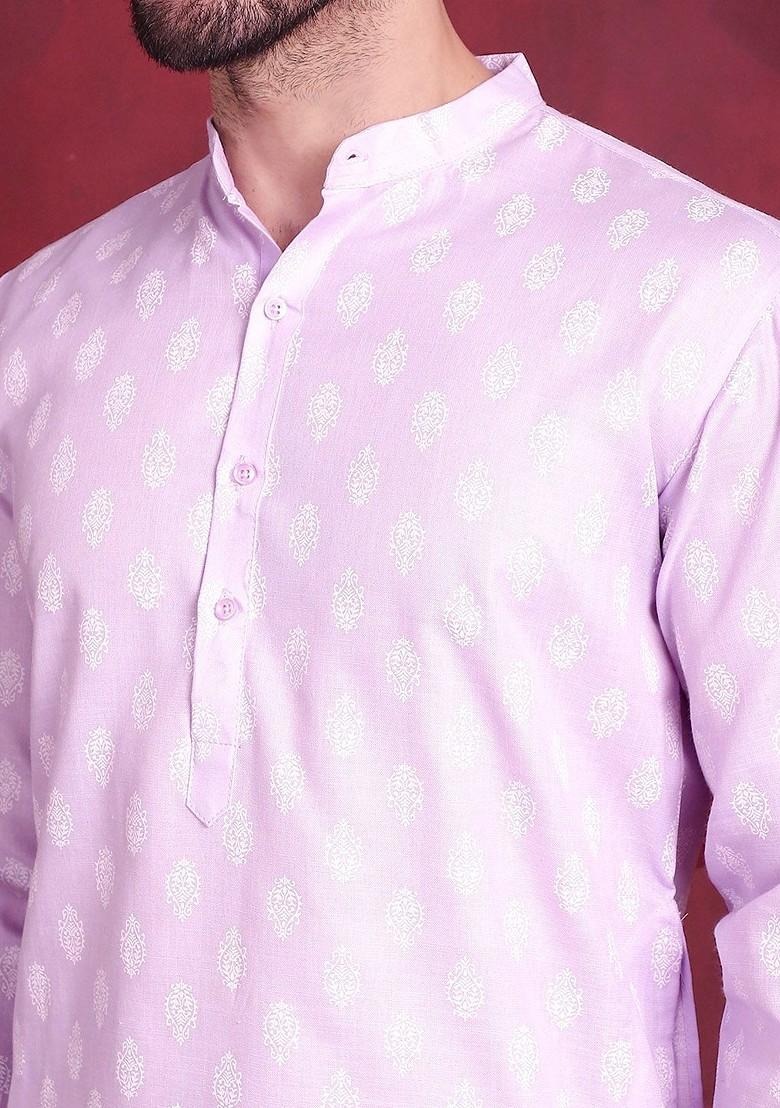 Purple Printed Poly Blend Kurta For Men