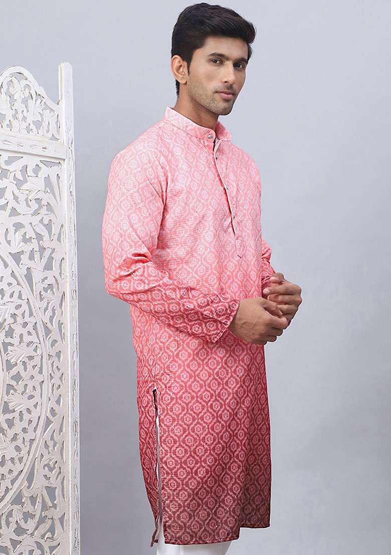 Coral Printed Poly Blend Kurta For Men - Indya
