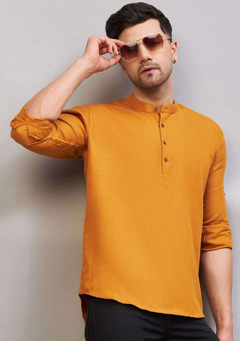 Rust Solid Cotton Kurta For Men - Indya