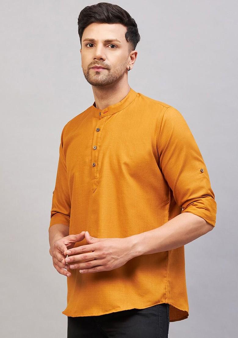 Rust Solid Cotton Kurta For Men
