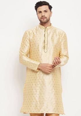 Gold Woven Jacquard Kurta For Men