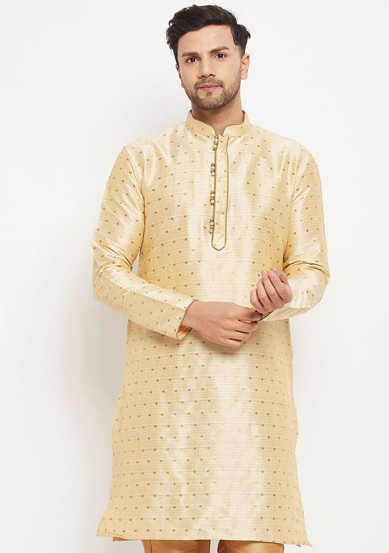 Gold Woven Jacquard Kurta For Men