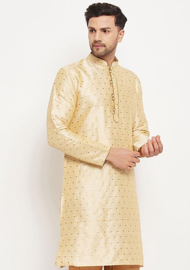 Gold Woven Jacquard Kurta For Men