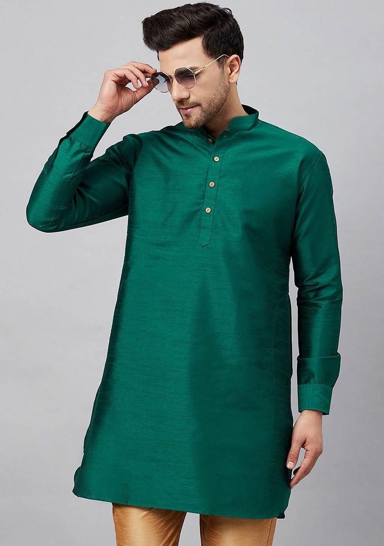 Green Solid Poly Blend Kurta For Men