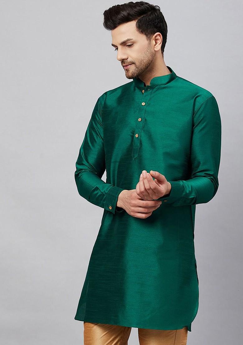 Green Solid Poly Blend Kurta For Men