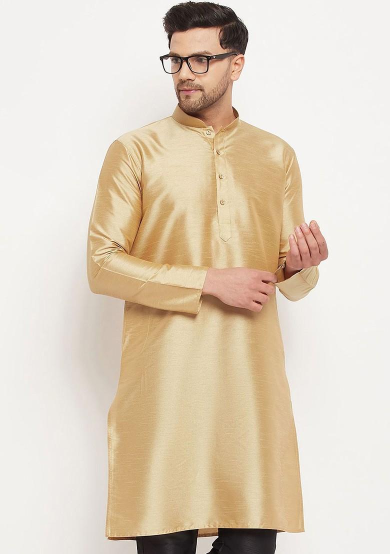 Rose Gold Solid Poly Blend Kurta For Men