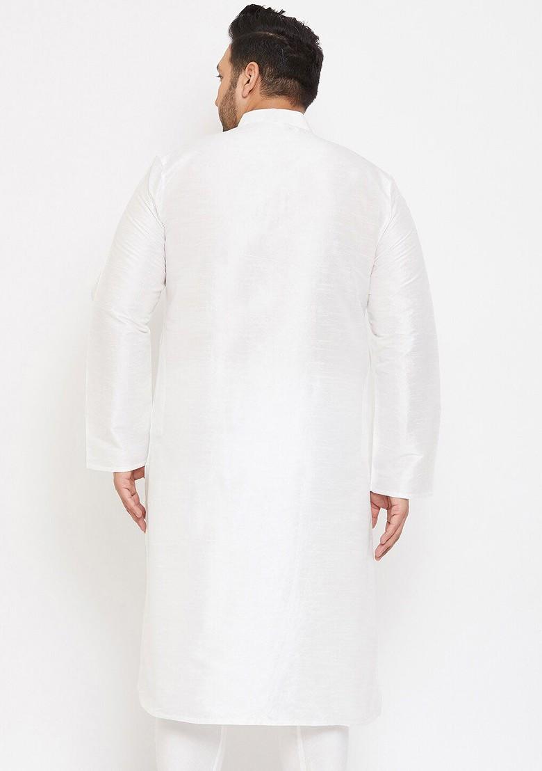 White Solid Poly Blend Kurta For Men
