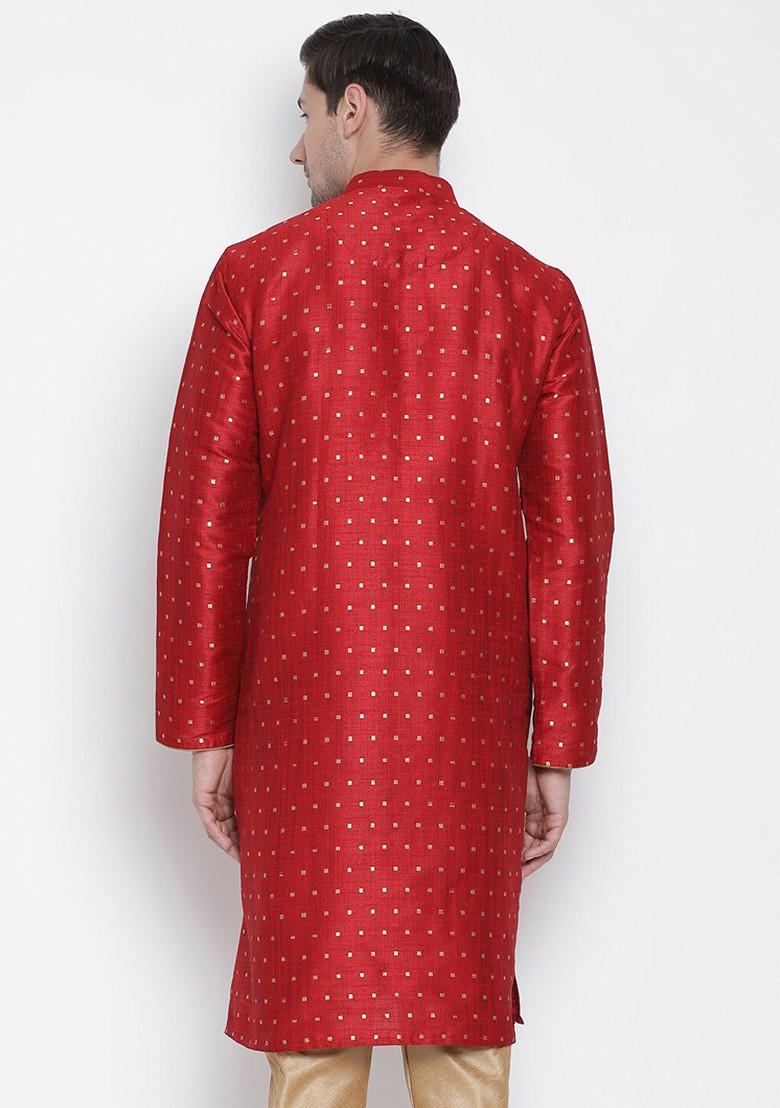 Maroon Solid Poly Blend Kurta For Men