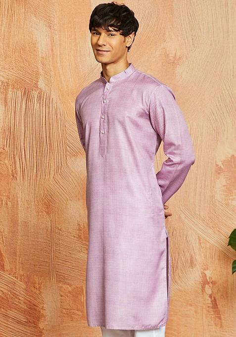 Pink Striped Cotton Kurta For Men — view on Indya