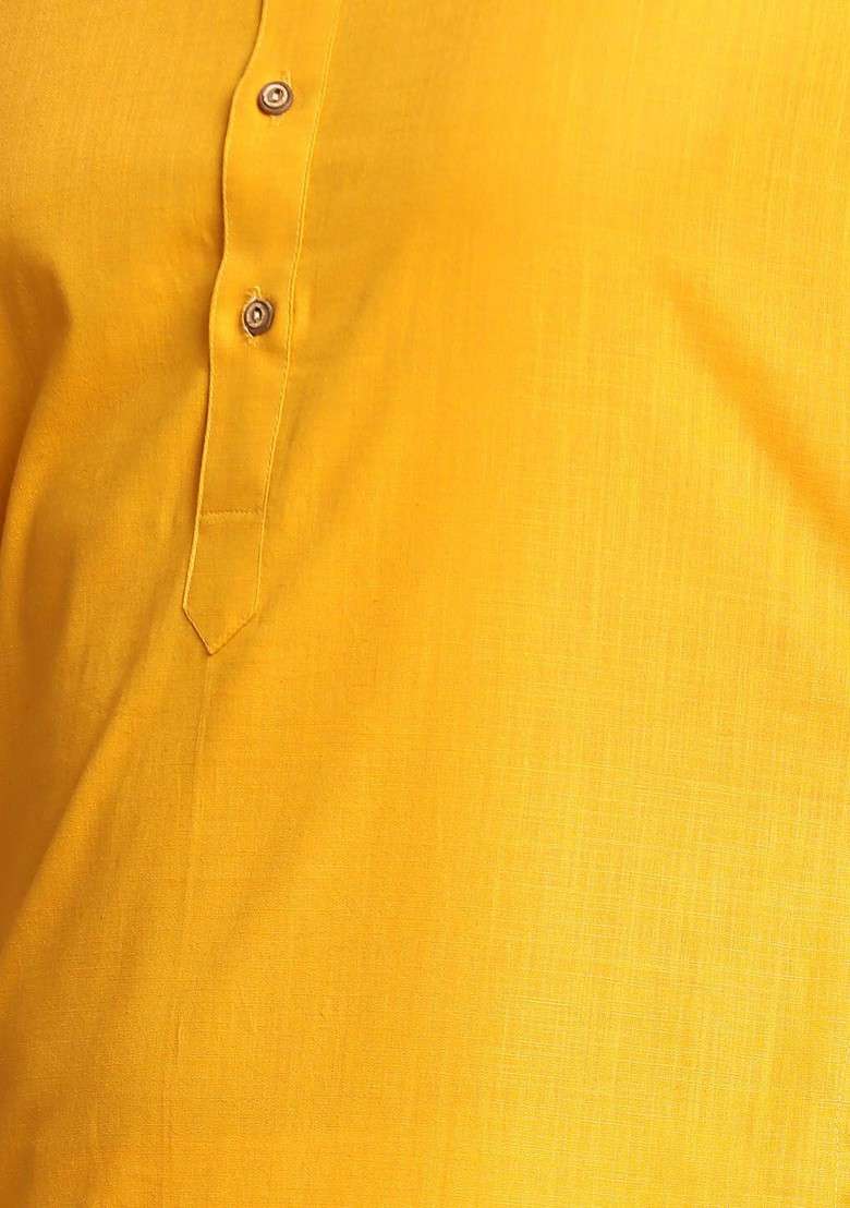 Mustard Solid Cotton Kurta For Men - Indya
