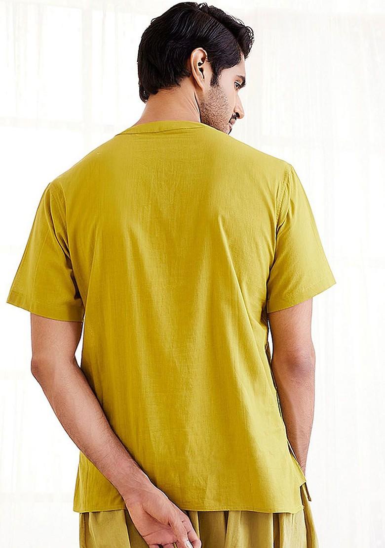 Olive Solid Cotton Kurta For Men