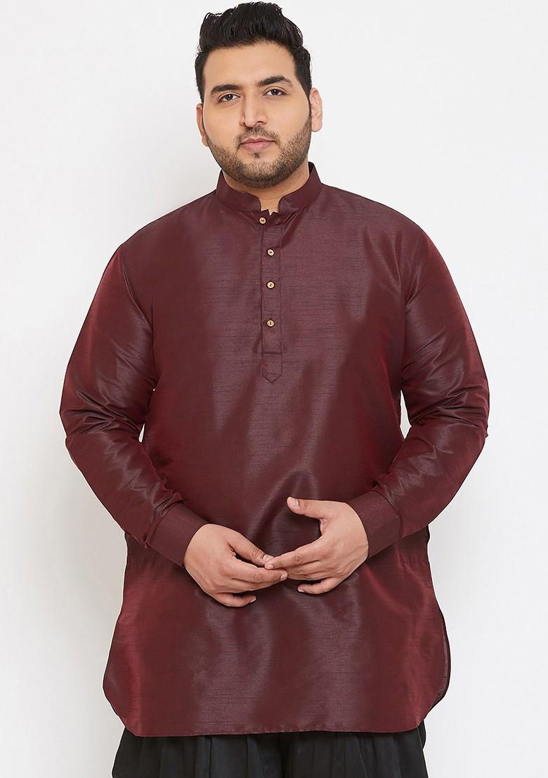 Burgundy Solid Pathani Kurta For Men