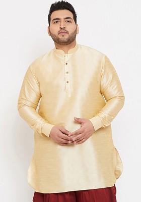 Gold Thread Work Poly Blend Kurta For Men