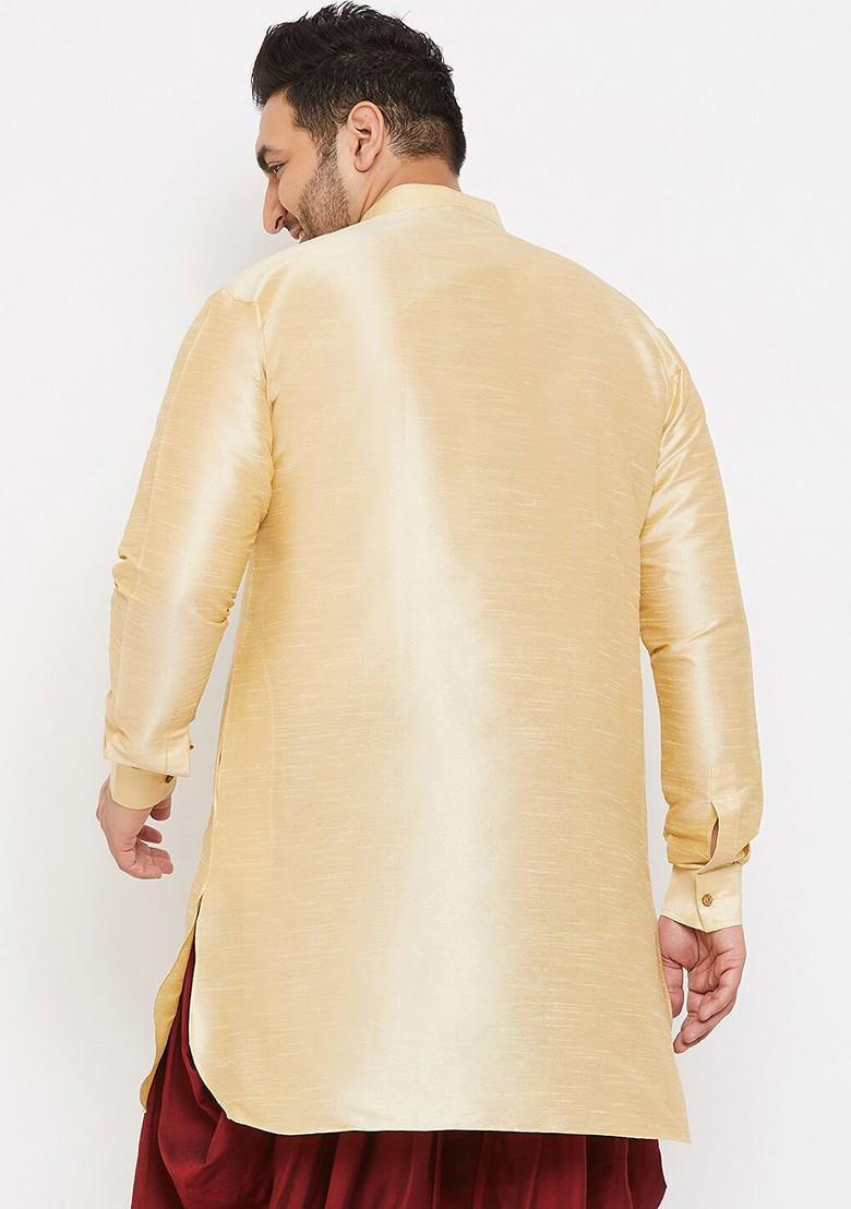 Gold Thread Work Poly Blend Kurta For Men