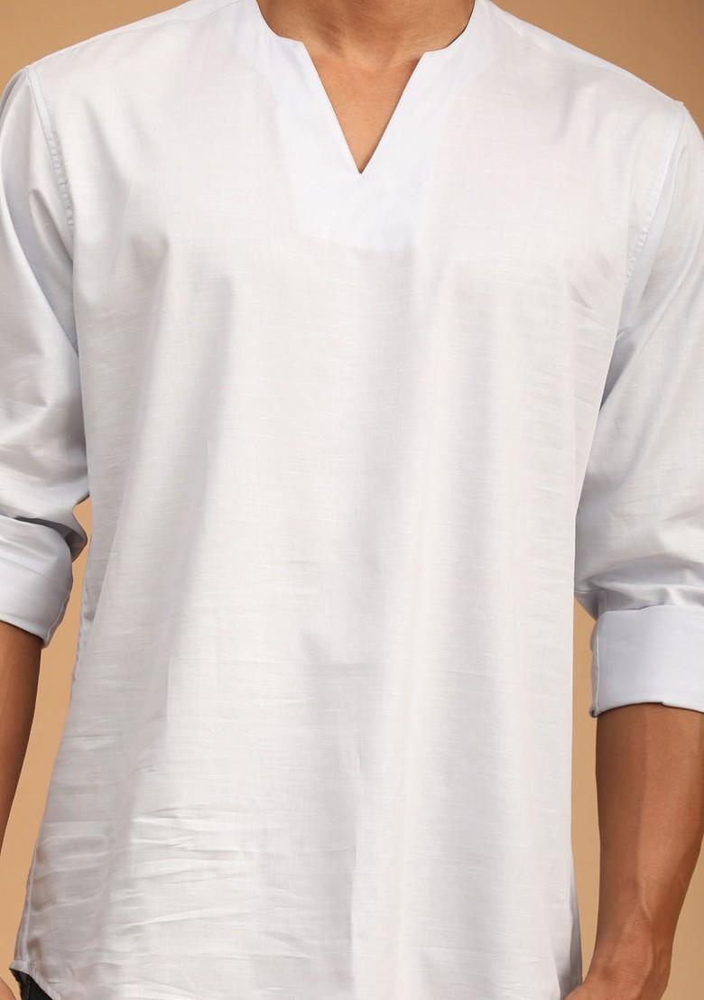 Grey Solid Cotton Kurta For Men